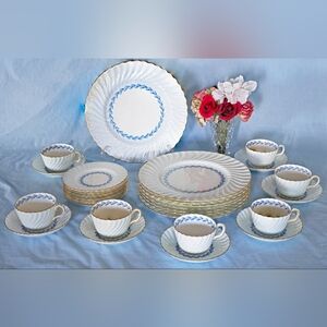 Stunningly beautiful Minton Cheviot Blue Dinnerware.8 Settings  Vintage. England